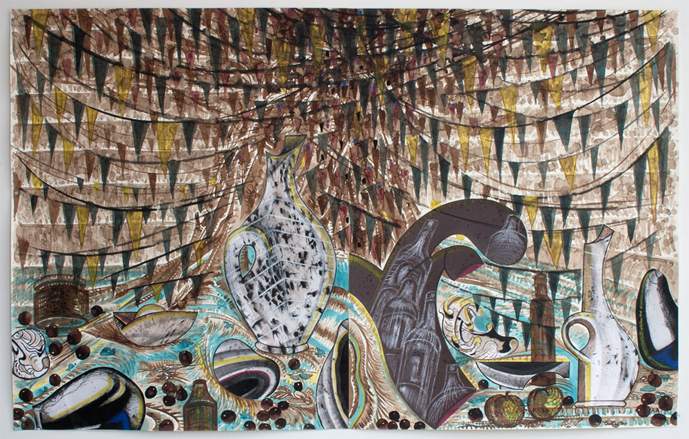 Alejandro Aguilera, Still Lifescape, 2013, Ink and acrylic on paper, 40 x 63.5 inches