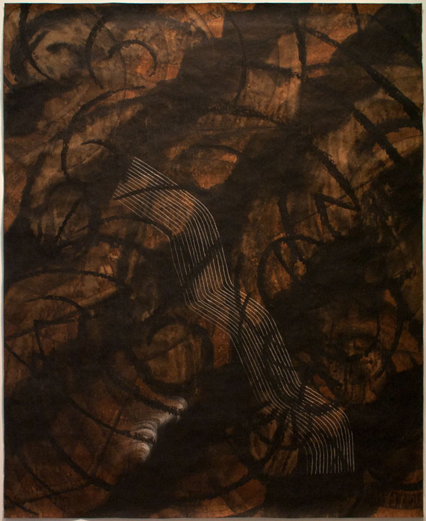 Alejandro Aguilera, Black Drawing (Staircase), 1998, 58 1/2 x 48 inches, coffee, ink & crayon on paper