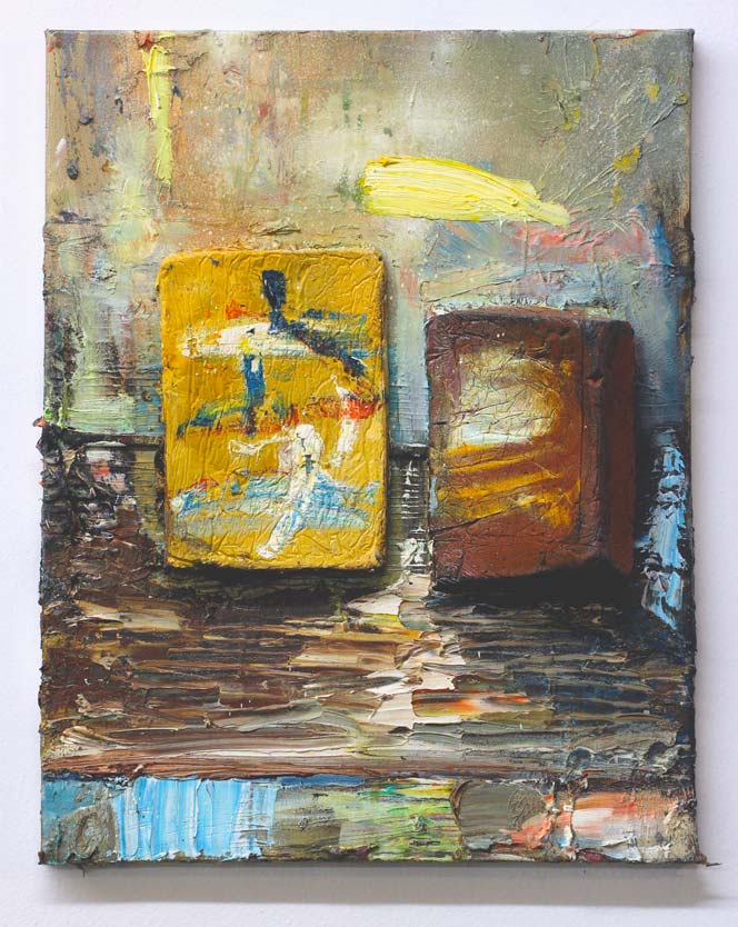Eleanor Aldrich, Fat Boxes, 2012, Oil and silicone on canvas,18 x 14 inches