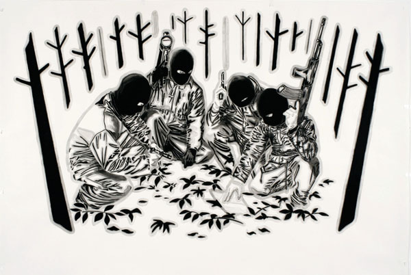 Conor McGrady, Deep in the Woods, 2008, gouache on paper, 60 x 96 inches